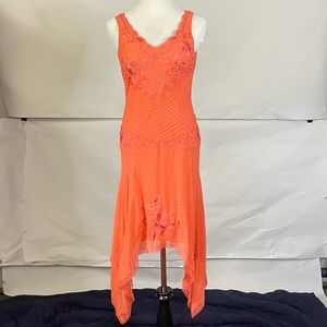 Women’s Sue Wong Orange Embroidered V-Neck Dress Size 8